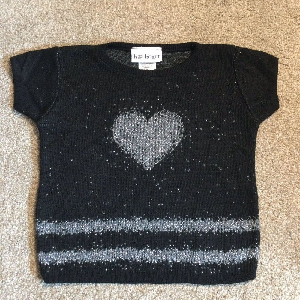 Sz 4 VGUC Hip Heart Black Metallic Heart Sweater